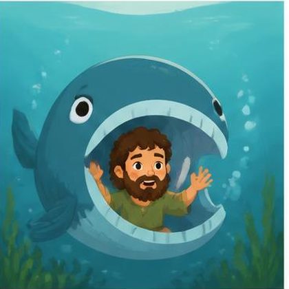 Folha imprimível da historinha bíblica: Jonas e o Grande Peixe